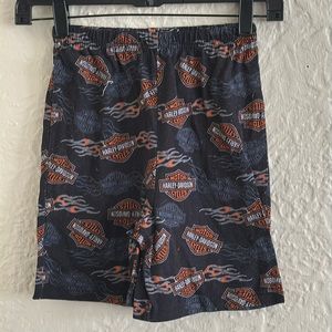 Harley-Davidson Kids Boys Shorts Black Orange Flames Bar and Shield Logo 8 Flaws